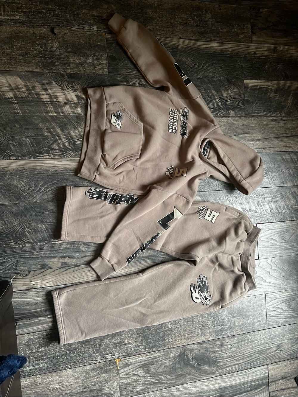 Kids Taupe Graphic Hoodie & Jogger Set - Cozy Matching Outfit